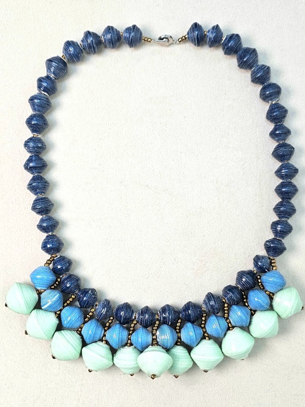 Blue Paper Bead Statement Necklace Boho Bib Necklace South Moon Under Style